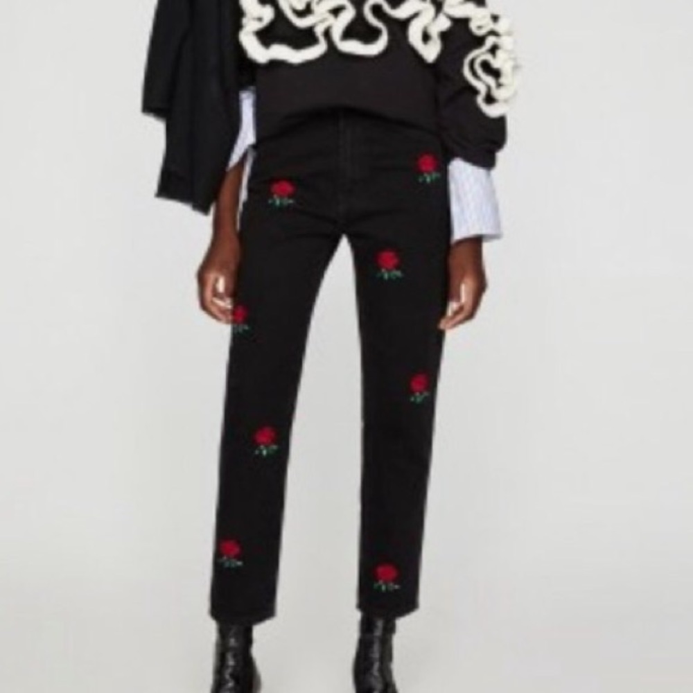 Zara Embroidered High Waist Jeans - Size 2 / 34